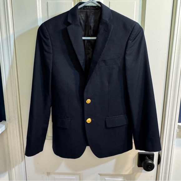 LAUREN RALPH LAUREN Boys Blazer Size 12R Navy Blue Suit Jacket Gold Tone Buttons